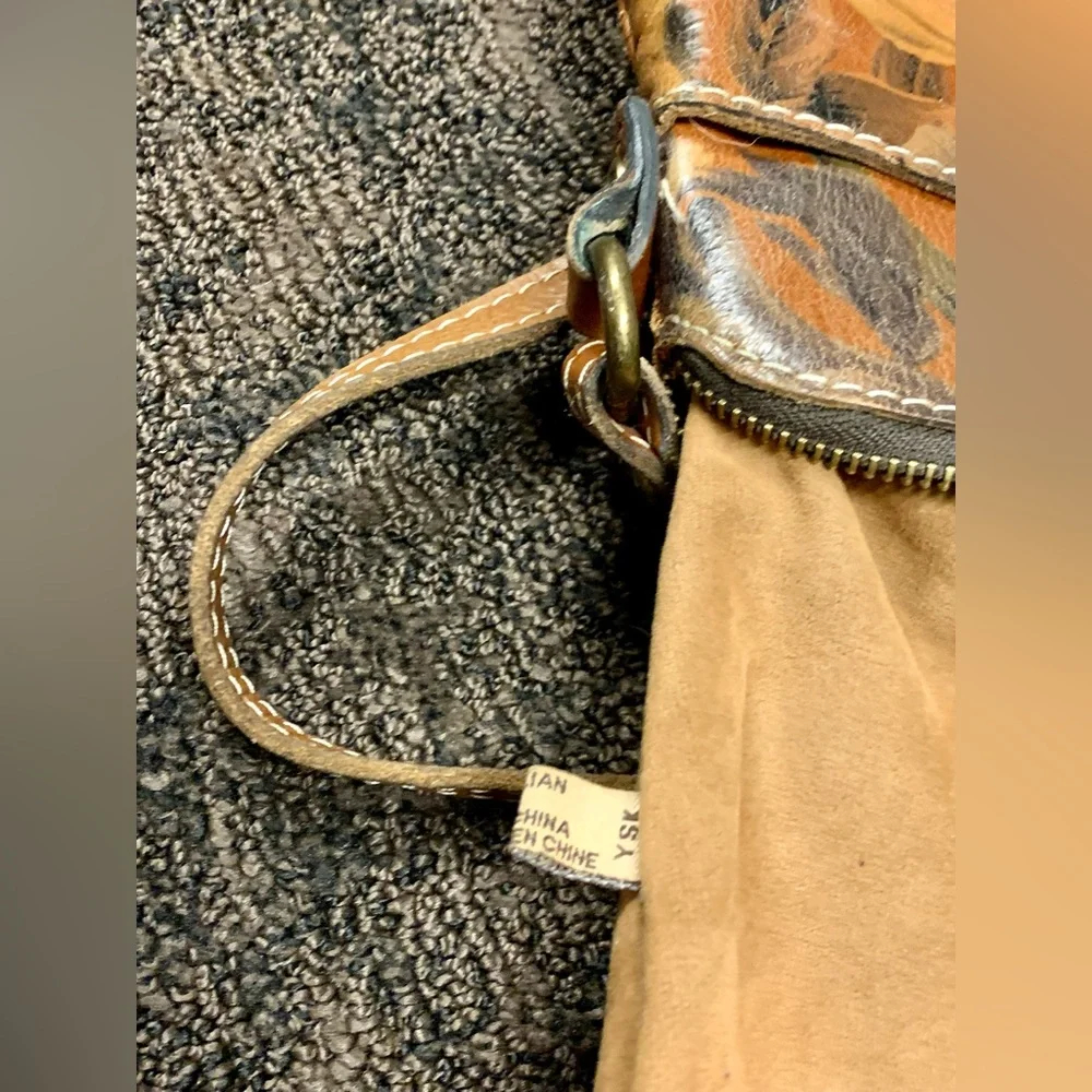 PATRICIA NASH Avellino Italian Leather‎ Floral Brown Crossbody Shoulder Bag